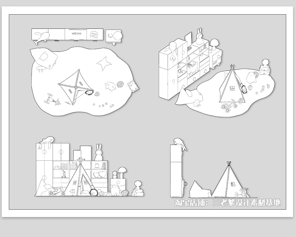 图片[13]-儿童房玩具房CAD平面布置图活动娱乐区帐篷施工图纸室内设计素材-大怪兽分享