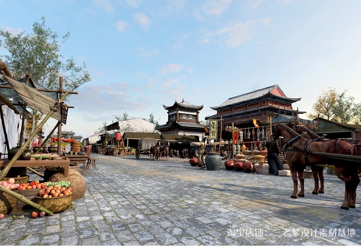 图片[13]-古代集市SU模型中式商业街道摊位商铺清明上河图古城街巷草图大师-大怪兽分享
