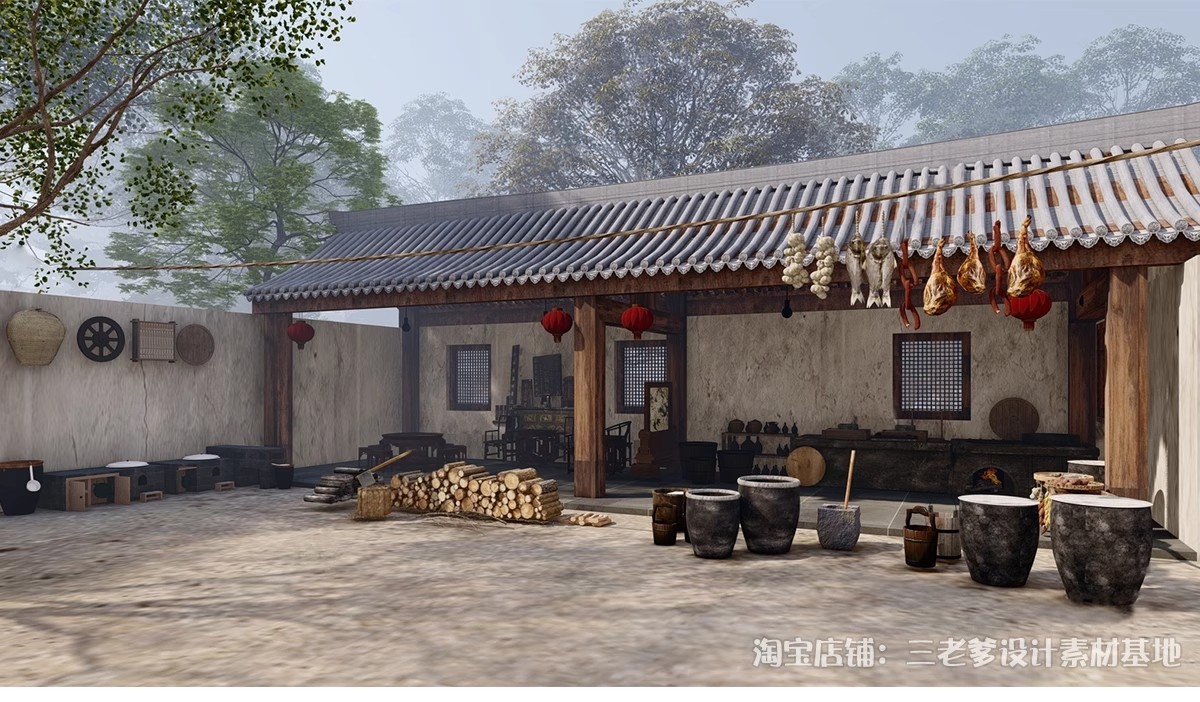 图片[13]-农村乡村农家乐旧厨房炉灶土灶台柴火灶泥土大锅灶SU模型草图大师-大怪兽分享