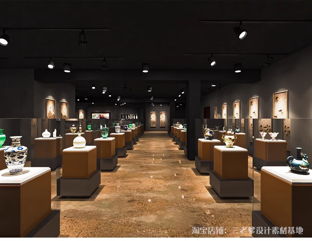 图片[13]-瓷器文化陶瓷青花瓷展厅SU模型新中式博物馆展馆展柜展架草图大师-大怪兽分享
