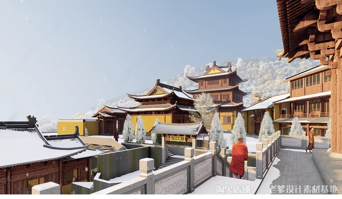 图片[14]-唐风古建群落SU模型秋景中式唐宋文化雪景影视城古代建筑草图大师-大怪兽分享