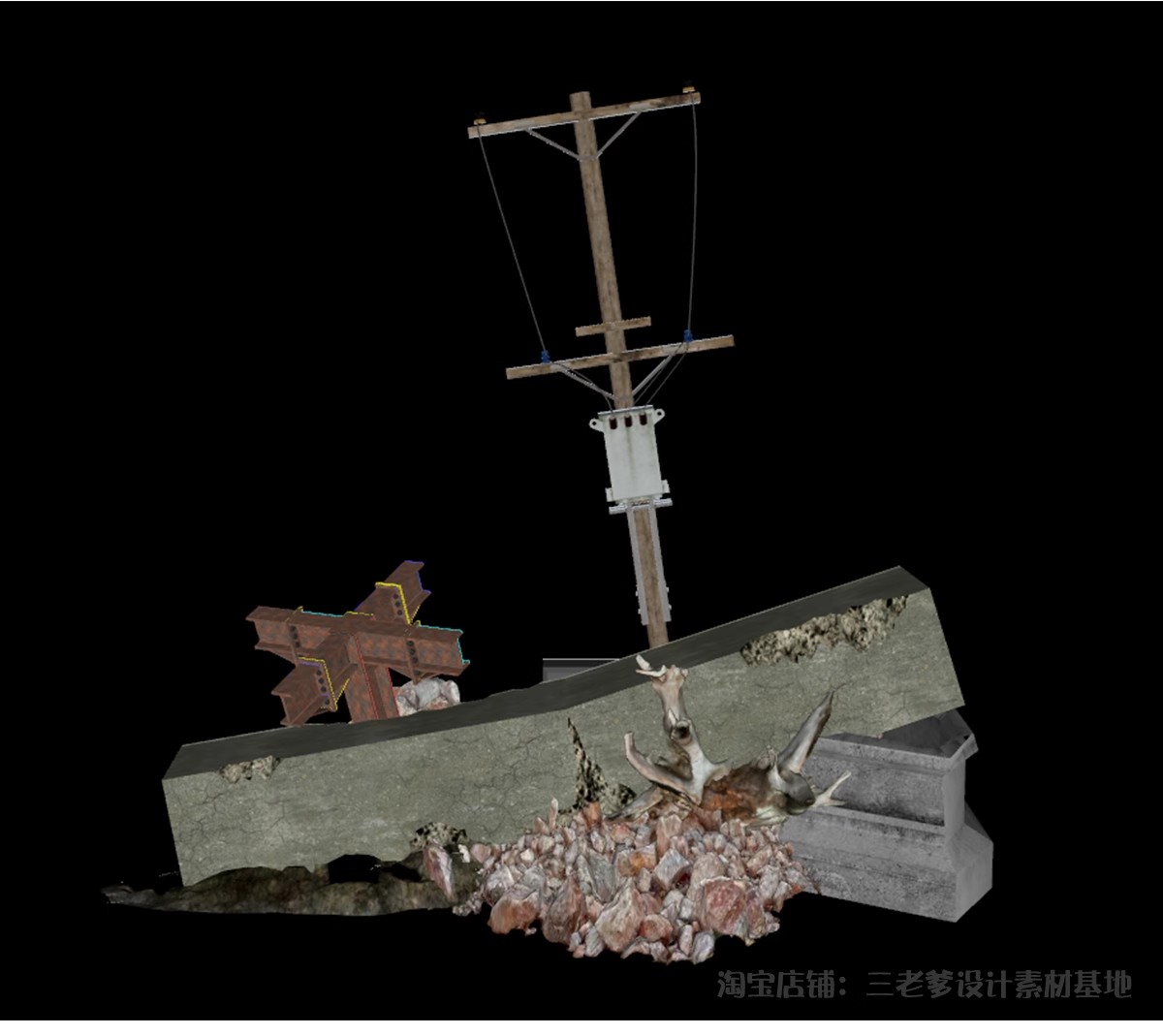 图片[14]-建筑废墟SU模型工业风遗址游戏场景战损街道破旧房屋汽车草图大师-大怪兽分享