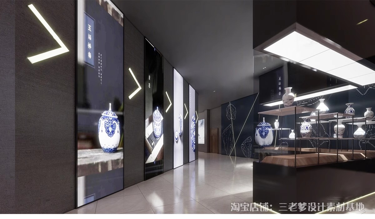图片[14]-瓷器文化陶瓷青花瓷展厅SU模型新中式博物馆展馆展柜展架草图大师-大怪兽分享