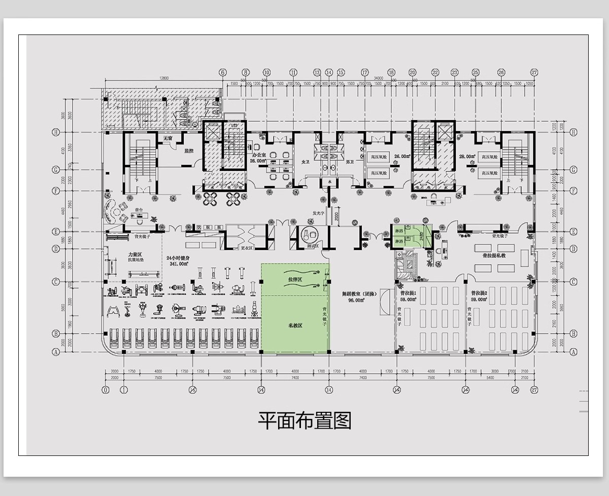图片[14]-健身房CAD施工图纸设计室内瑜伽运动器材器械平面布置布局方案-大怪兽分享
