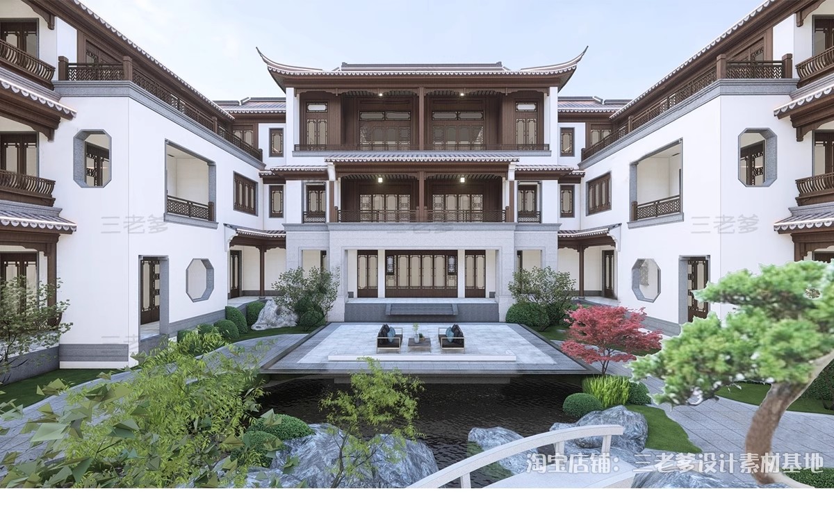 图片[14]-合院别墅SU模型库四合院自建房外观中式古建民宿建筑园林景观设计-大怪兽分享