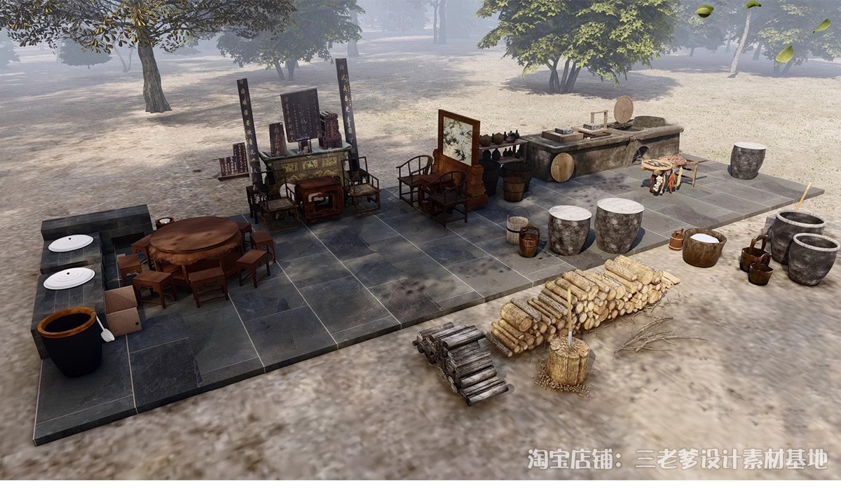 图片[14]-农村乡村农家乐旧厨房炉灶土灶台柴火灶泥土大锅灶SU模型草图大师-大怪兽分享