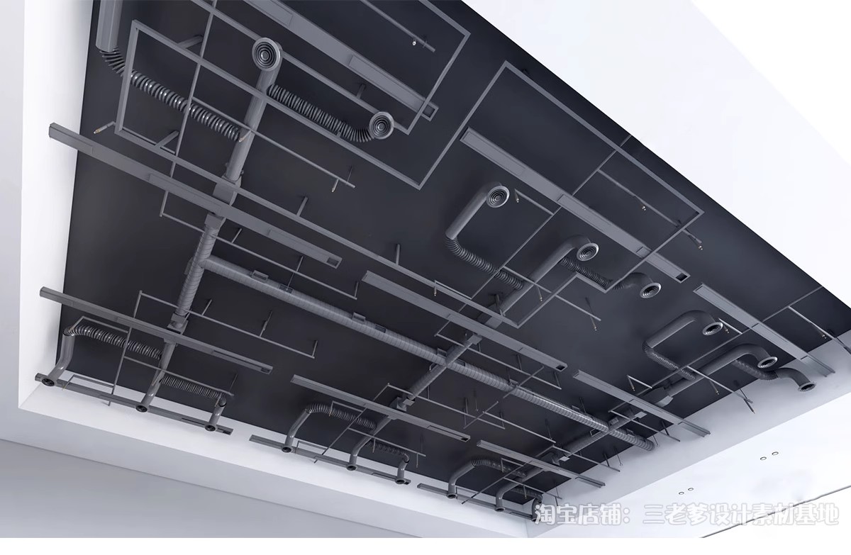 图片[15]-工业风通风管道吊顶天花3D模型 方形办公消防钢架钢结构钢管3dmax-大怪兽分享