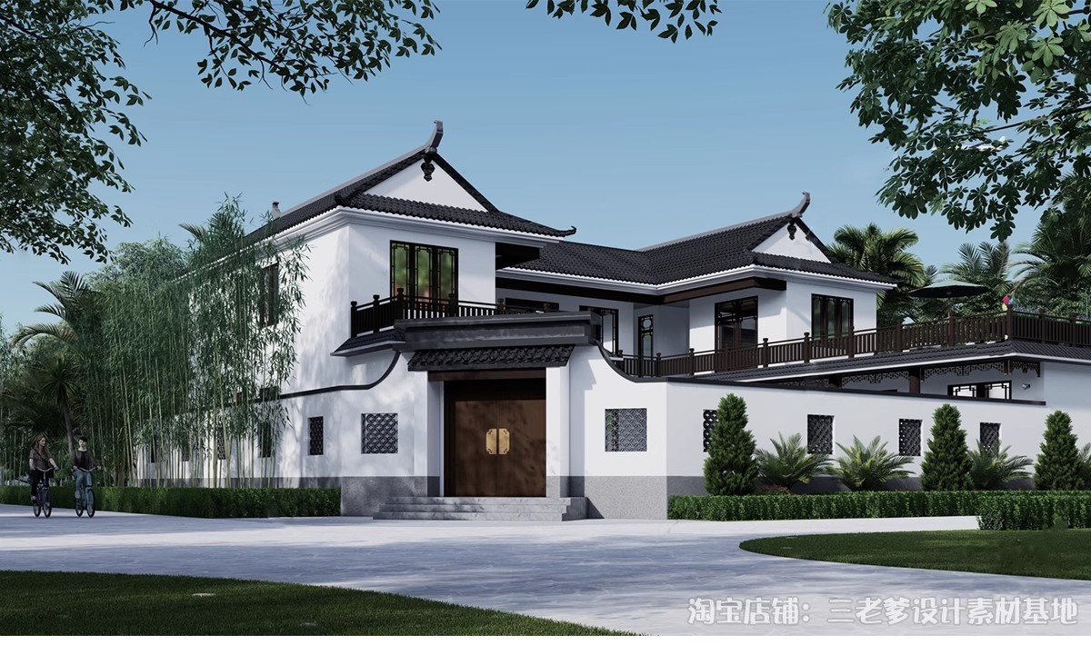 图片[15]-合院别墅SU模型库四合院自建房外观中式古建民宿建筑园林景观设计-大怪兽分享