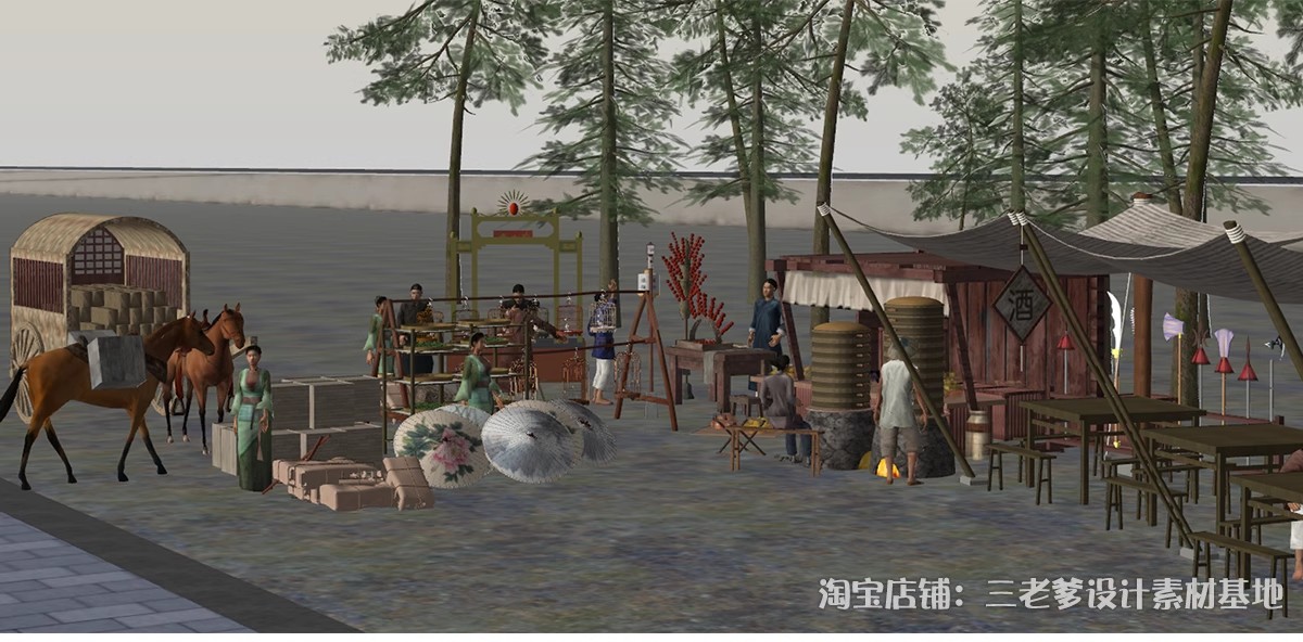 图片[15]-古代集市SU模型中式商业街道摊位商铺清明上河图古城街巷草图大师-大怪兽分享