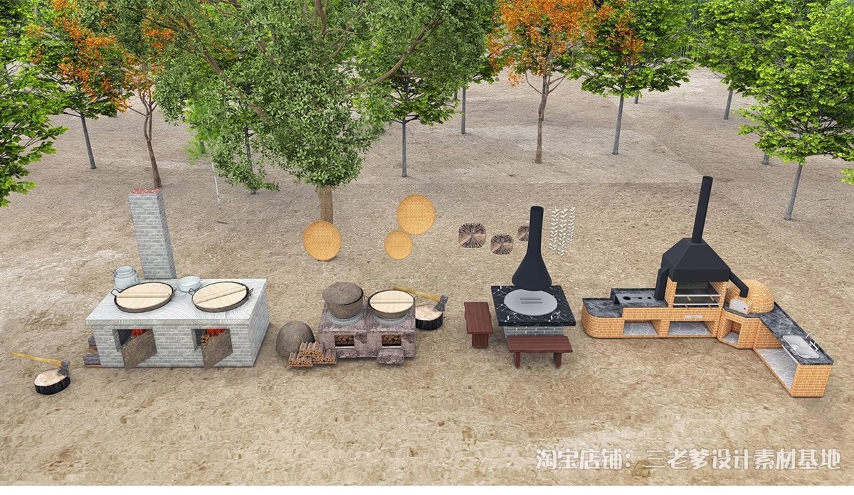 图片[15]-农村乡村农家乐旧厨房炉灶土灶台柴火灶泥土大锅灶SU模型草图大师-大怪兽分享