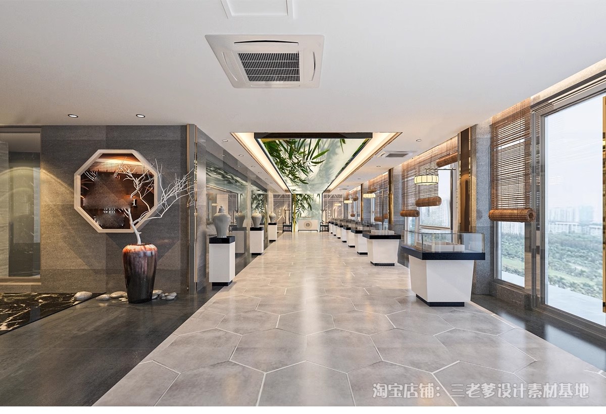 图片[15]-瓷器文化陶瓷青花瓷展厅SU模型新中式博物馆展馆展柜展架草图大师-大怪兽分享