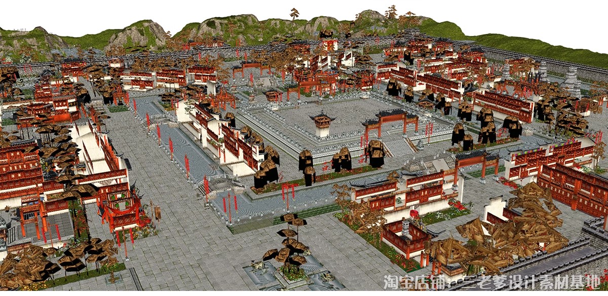 图片[16]-唐风古建群落SU模型秋景中式唐宋文化雪景影视城古代建筑草图大师-大怪兽分享