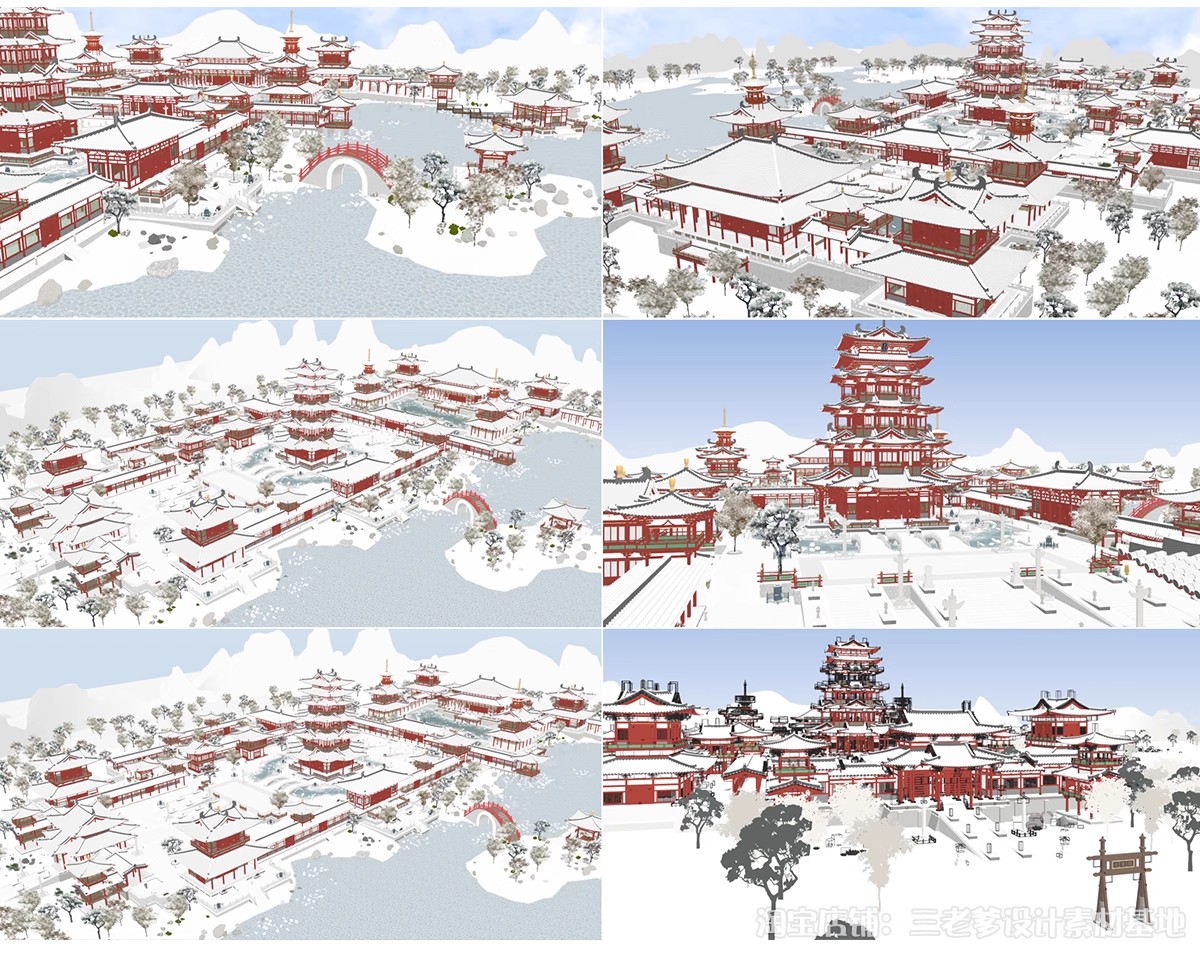 图片[17]-唐风古建群落SU模型秋景中式唐宋文化雪景影视城古代建筑草图大师-大怪兽分享