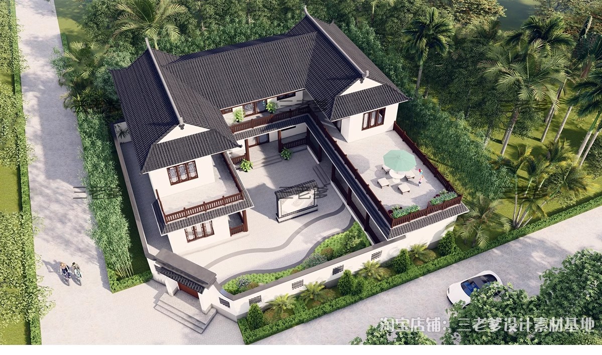 图片[16]-合院别墅SU模型库四合院自建房外观中式古建民宿建筑园林景观设计-大怪兽分享