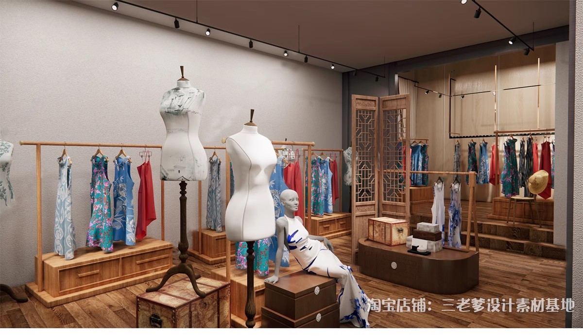 图片[17]-汉服旗袍服装店SU模型文创商店唐宋传统文化古装服饰展厅草图大师-大怪兽分享