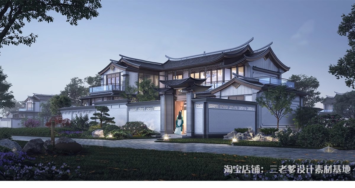 图片[17]-合院别墅SU模型库四合院自建房外观中式古建民宿建筑园林景观设计-大怪兽分享