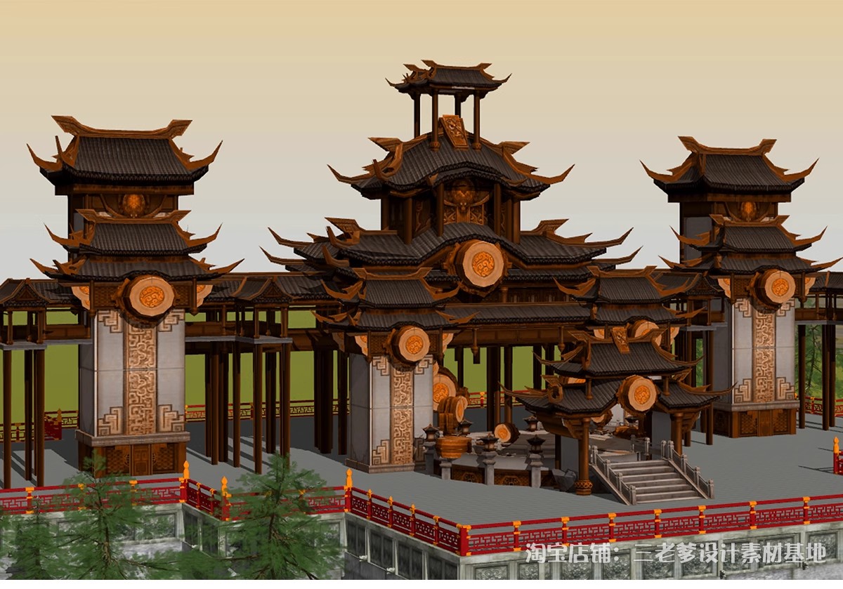图片[17]-游戏影视动画场景SU模型 中式古风仙侠宫殿建筑科幻基地草图大师-大怪兽分享