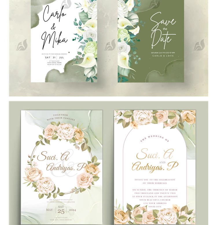 图片[4]-手绘唯美花纹简约婚礼请柬邀请函卡片生日海报PSD设计素材AI模板-大怪兽分享