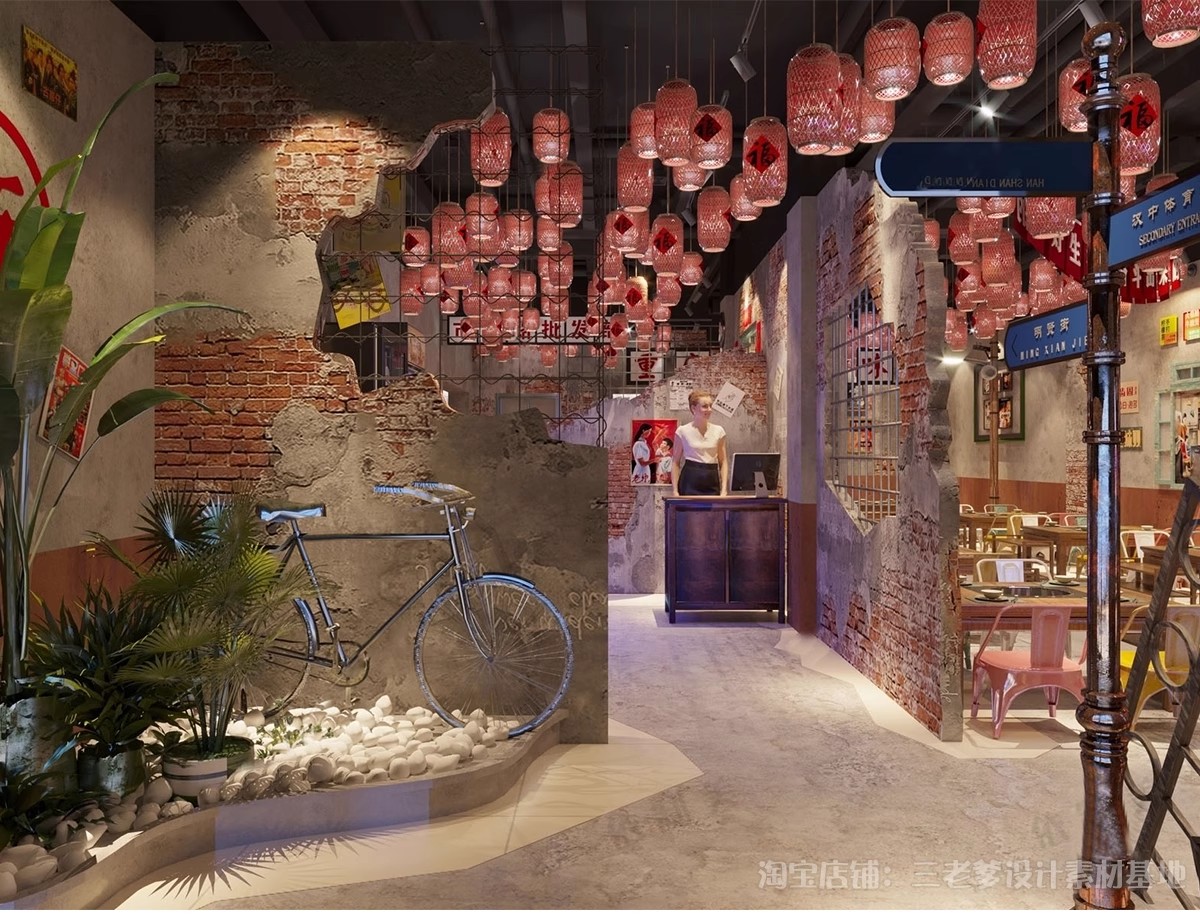 图片[17]-烧烤店SU模型烤肉店铺港式复古工业风水泥废墟风大厅餐饮草图大师-大怪兽分享