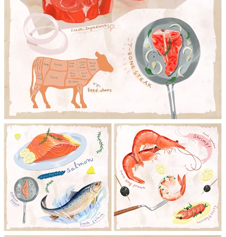图片[5]-手绘食物PSD海鲜螃蟹蔬菜牛肉日料甜品蛋糕寿司美食海报PNG素材-大怪兽分享