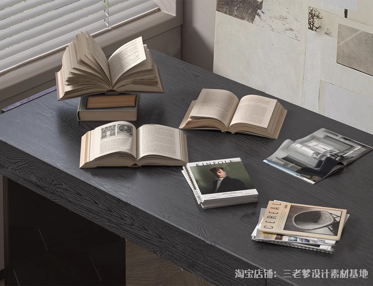 图片[18]-书籍书本摆件3D模型 报刊组合图书画册杂志课本书柜单体3dmax素材-大怪兽分享