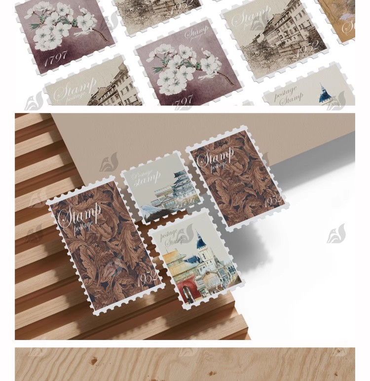 图片[4]-复古邮票多角度平铺矩阵排列文创提案展示效果图样机PSD设计素材-大怪兽分享