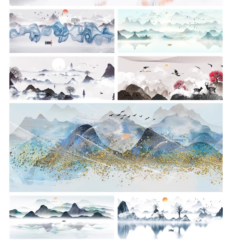 图片[5]-国风山水小船高山河流展板装饰插画挂画海报背景PSD设计素材模板-大怪兽分享
