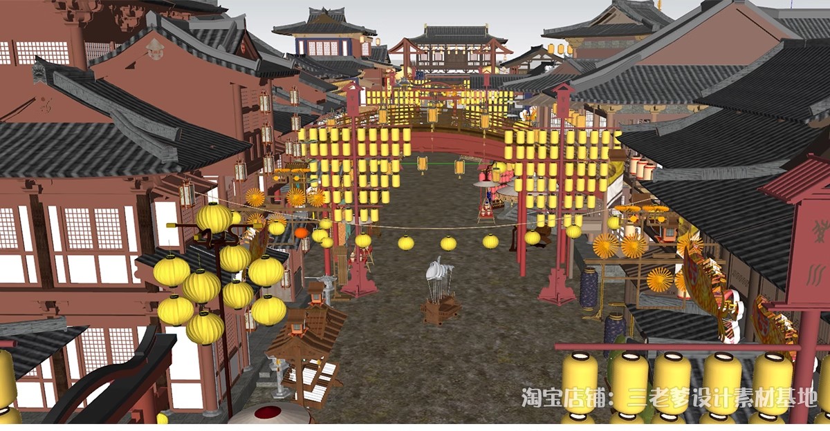 图片[18]-古代集市SU模型中式商业街道摊位商铺清明上河图古城街巷草图大师-大怪兽分享