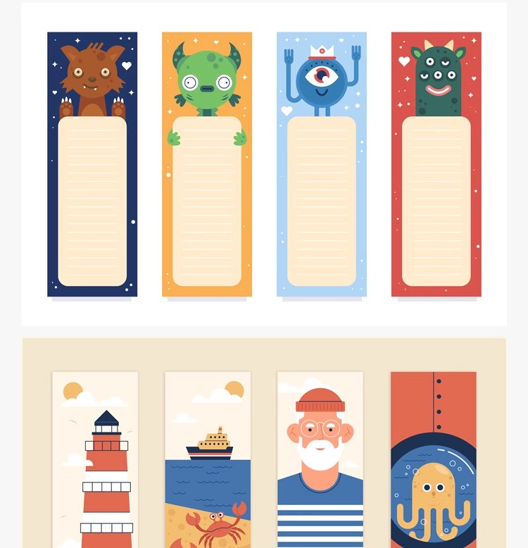 图片[5]-创意卡通书签模板可爱小学生书签夹套装儿童文具源文件设计ai素材-大怪兽分享