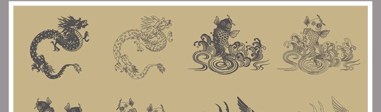 图片[5]-中国风山海经神兽复古图腾纹理矢量图案包装简约AI设计矢量素材图-大怪兽分享