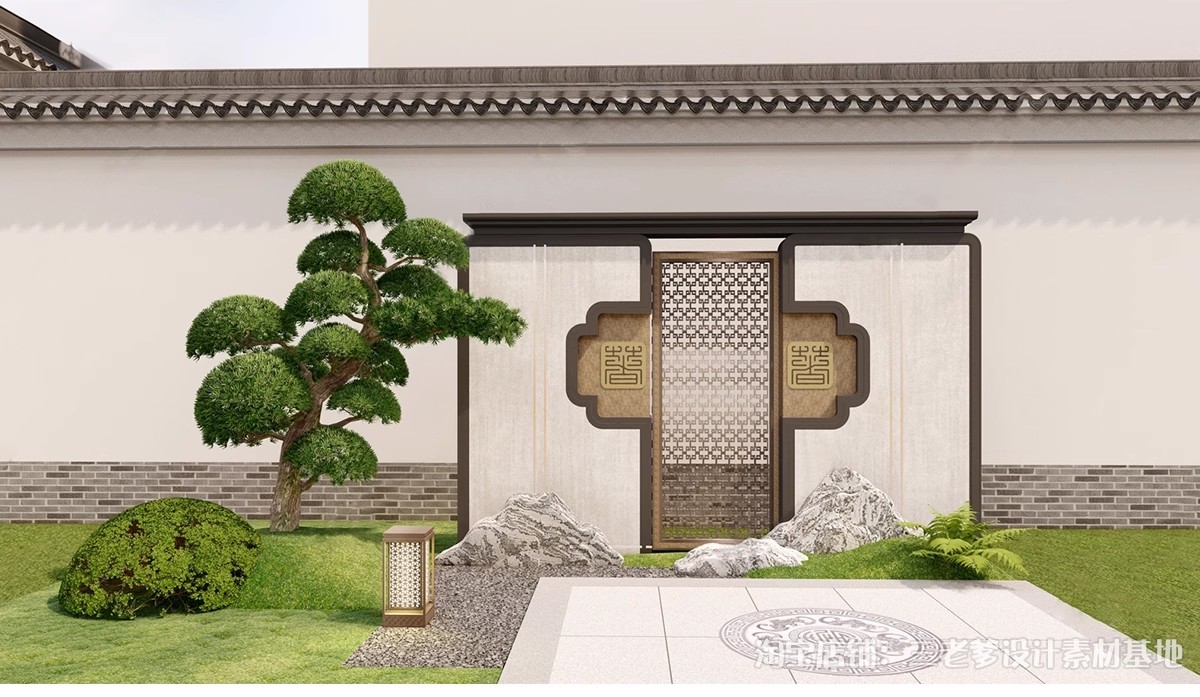 图片[18]-影壁照壁墙景墙su模型庭院四合院围墙院子屏风浮雕新中式草图大师-大怪兽分享