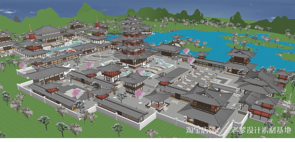 图片[19]-唐风古建群落SU模型秋景中式唐宋文化雪景影视城古代建筑草图大师-大怪兽分享