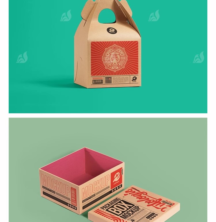 图片[5]-牛皮瓦楞纸盒包装盒外卖快餐打包食品包装展示样机PSD设计素材ps-大怪兽分享