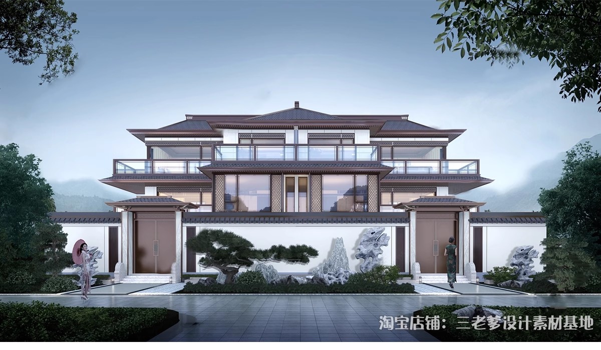 图片[19]-合院别墅SU模型库四合院自建房外观中式古建民宿建筑园林景观设计-大怪兽分享