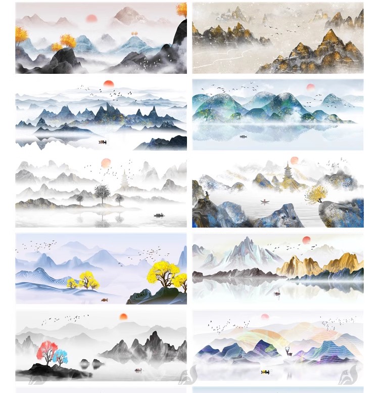 图片[6]-国风山水小船高山河流展板装饰插画挂画海报背景PSD设计素材模板-大怪兽分享