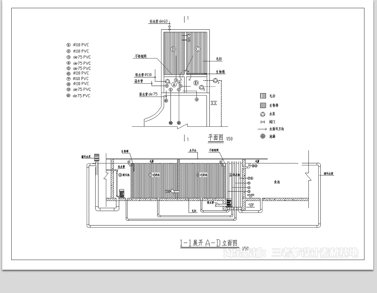 图片[19]-净化池净化系统cad施工图 庭院锦鲤鱼池生化过滤池图纸净化仓大样-大怪兽分享