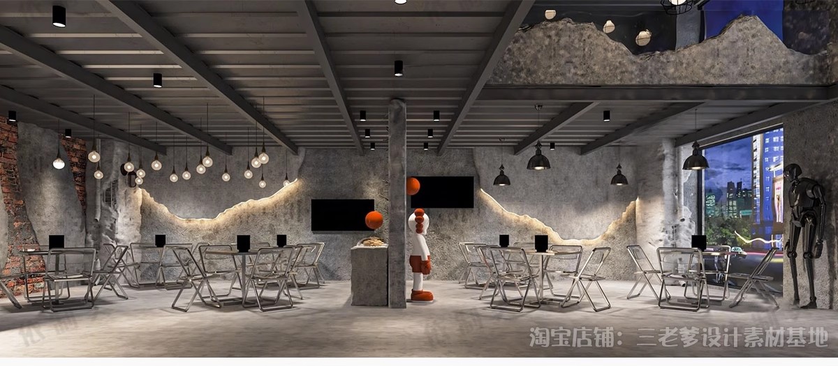 图片[19]-烧烤店SU模型烤肉店铺港式复古工业风水泥废墟风大厅餐饮草图大师-大怪兽分享