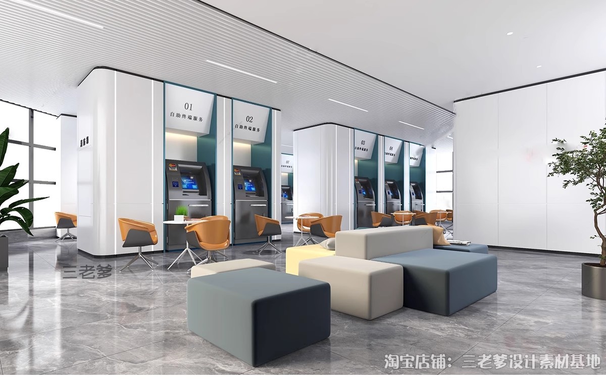 图片[20]-银行SU模型 现代服务营业大厅大堂银行柜台ATM自助取款机草图大师-大怪兽分享