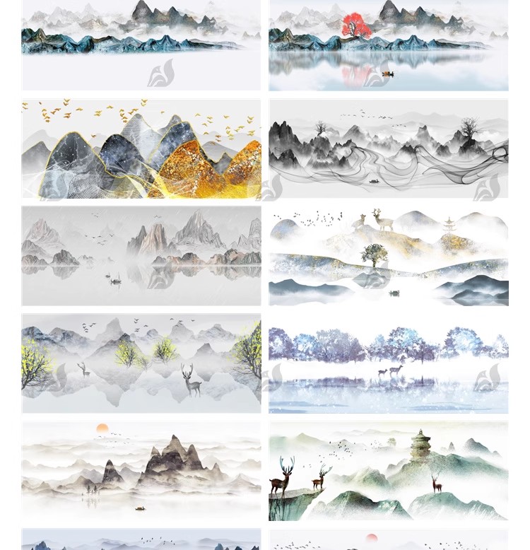 图片[7]-国风山水小船高山河流展板装饰插画挂画海报背景PSD设计素材模板-大怪兽分享
