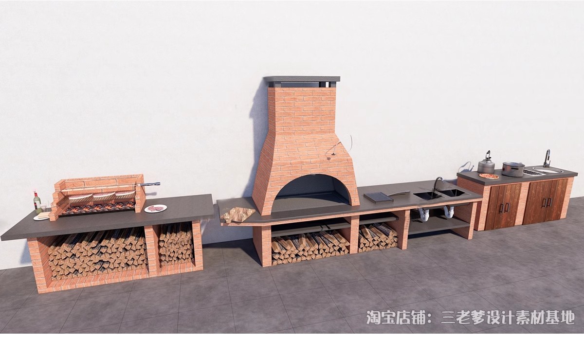 图片[20]-农村乡村农家乐旧厨房炉灶土灶台柴火灶泥土大锅灶SU模型草图大师-大怪兽分享
