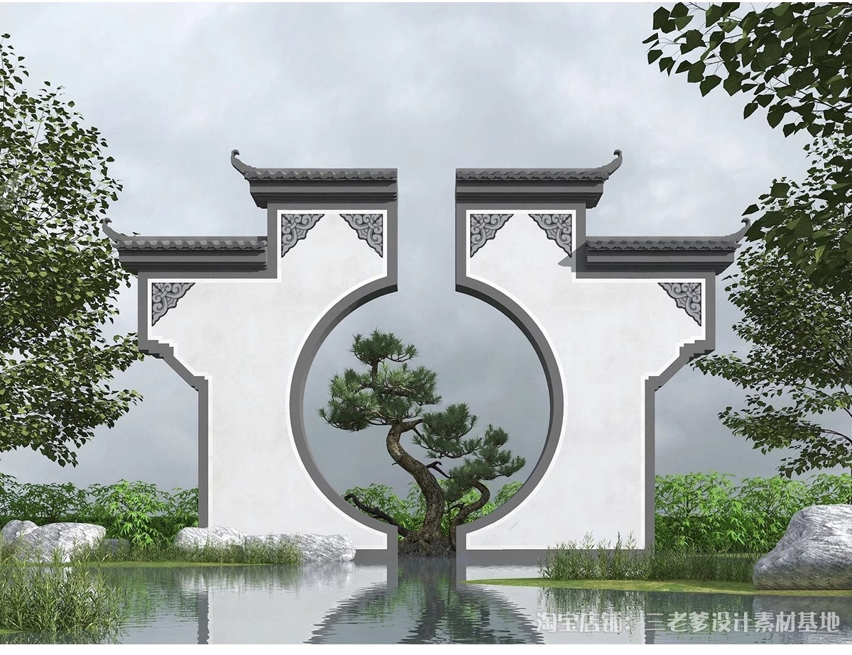 图片[20]-影壁照壁墙景墙su模型庭院四合院围墙院子屏风浮雕新中式草图大师-大怪兽分享