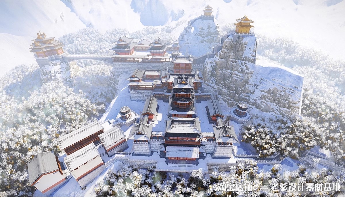 图片[21]-唐风古建群落SU模型秋景中式唐宋文化雪景影视城古代建筑草图大师-大怪兽分享