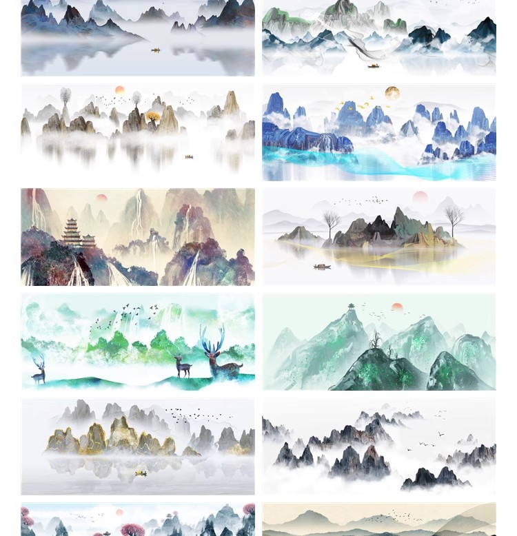 图片[8]-国风山水小船高山河流展板装饰插画挂画海报背景PSD设计素材模板-大怪兽分享