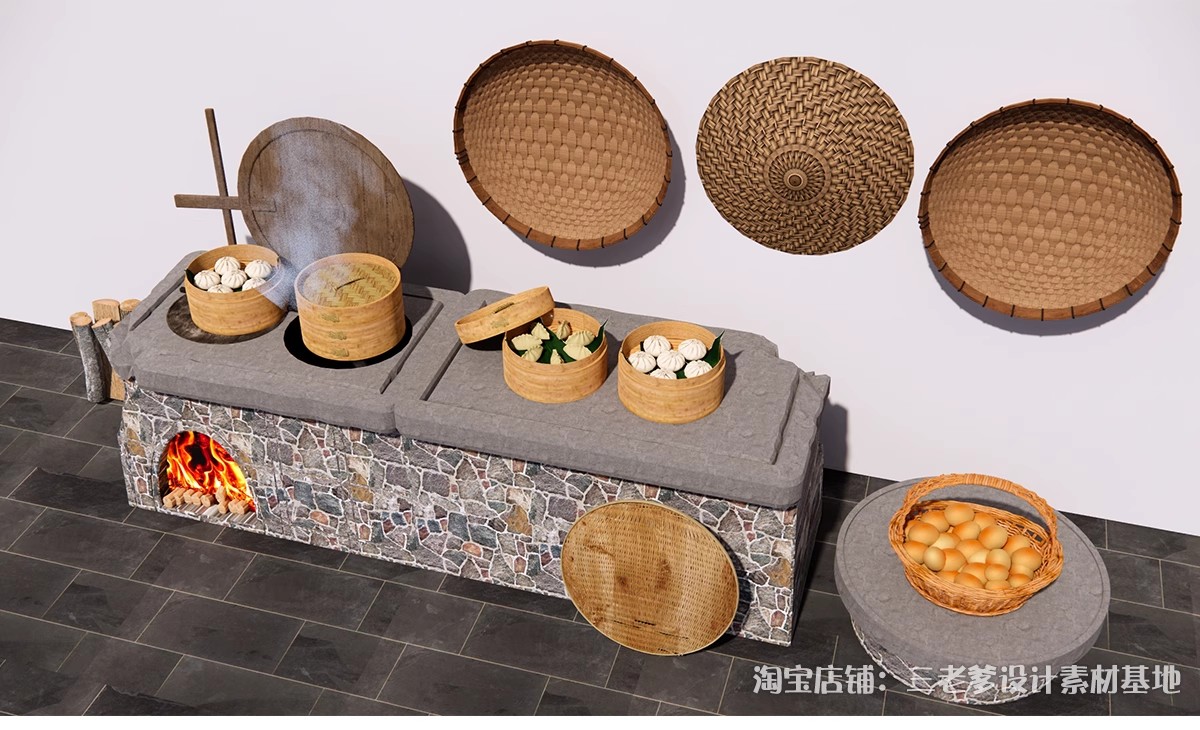 图片[21]-农村乡村农家乐旧厨房炉灶土灶台柴火灶泥土大锅灶SU模型草图大师-大怪兽分享