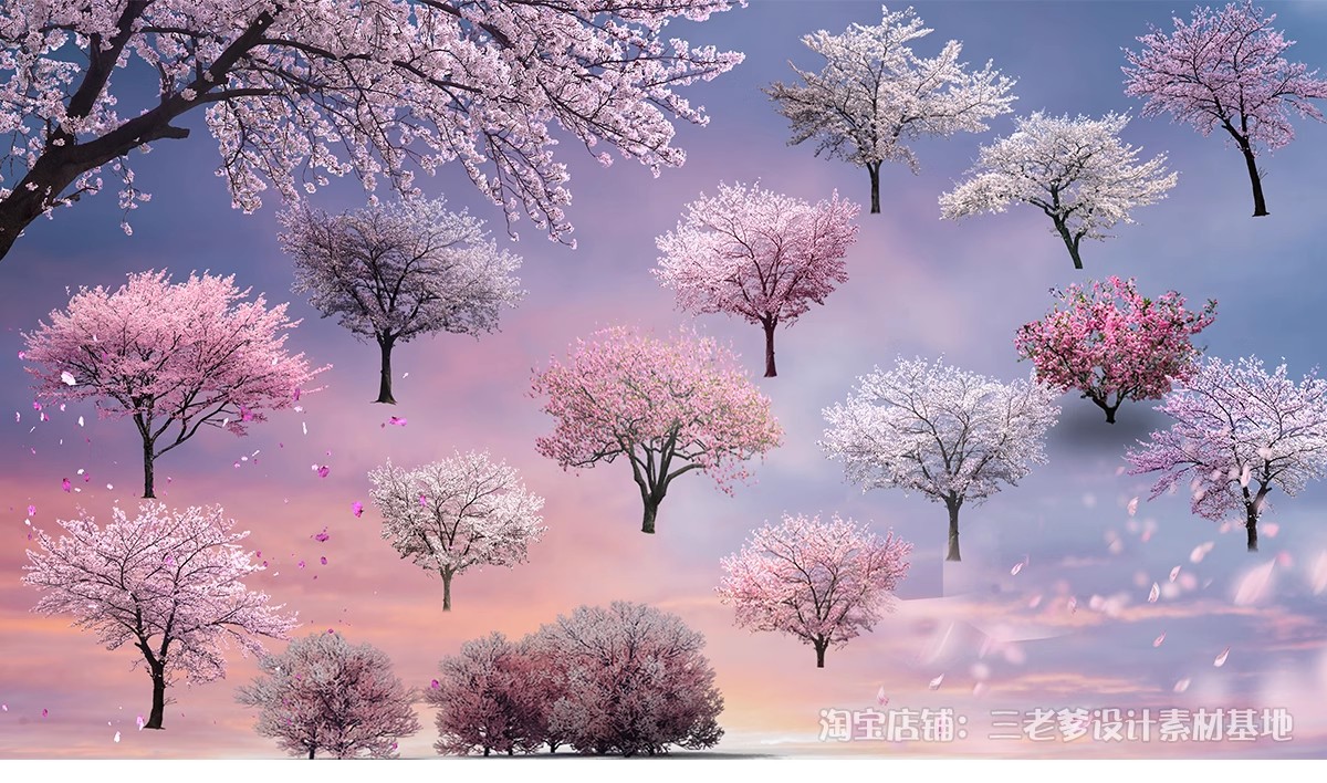 图片[21]-樱花树梅花树PS免抠 景观园林梅花桃花花瓣街道植物PSD效果图素材-大怪兽分享