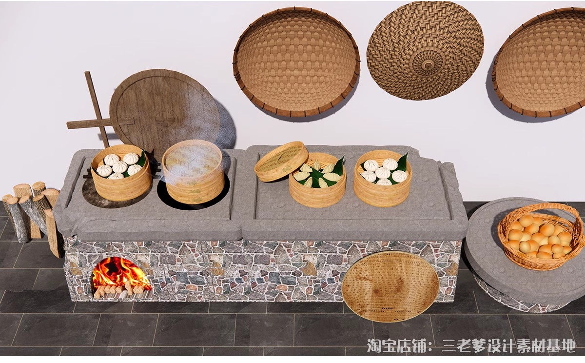 图片[22]-农村乡村农家乐旧厨房炉灶土灶台柴火灶泥土大锅灶SU模型草图大师-大怪兽分享