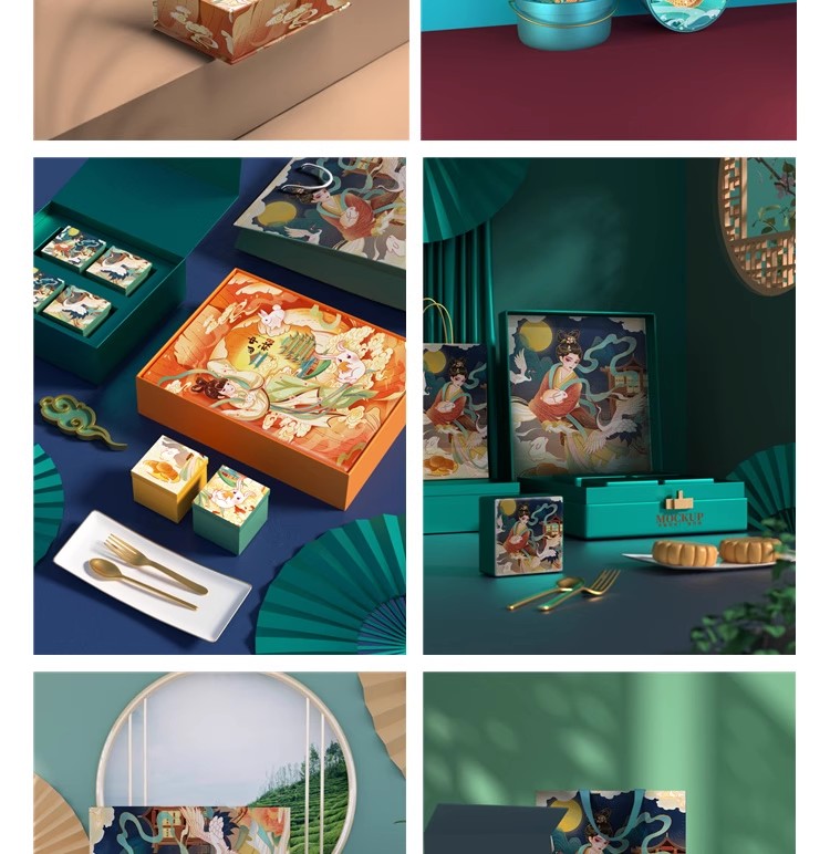 图片[9]-PS高端品牌中国风中秋月饼礼盒样机国潮盒子包装贴图psd设计素材-大怪兽分享