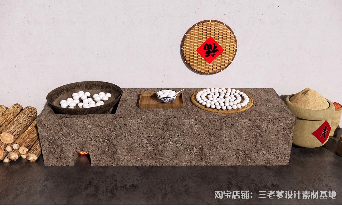 图片[23]-农村乡村农家乐旧厨房炉灶土灶台柴火灶泥土大锅灶SU模型草图大师-大怪兽分享