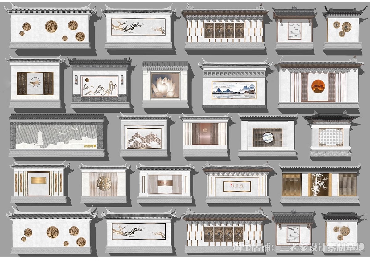 图片[23]-影壁照壁墙景墙su模型庭院四合院围墙院子屏风浮雕新中式草图大师-大怪兽分享
