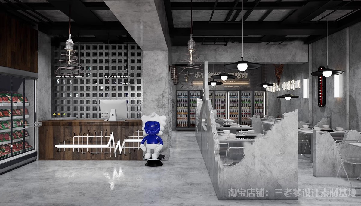 图片[23]-烧烤店SU模型烤肉店铺港式复古工业风水泥废墟风大厅餐饮草图大师-大怪兽分享